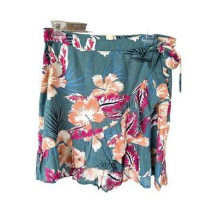 ROXY Sz M Floral Ruffled Hawaiian Wrap Mini Skirt
